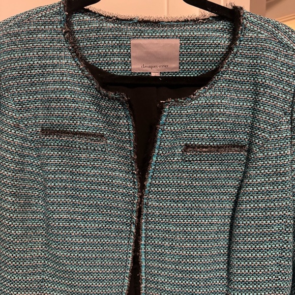 Classiques Entier Blue and Green Blazer Open Front Collarless Design - Picture 8 of 8